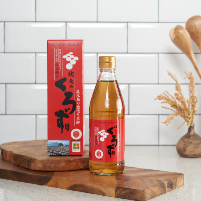 A package bottle and box standing on cutting board