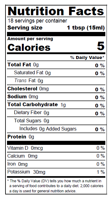 100% Pure Yuzu Extract Nutrition Facts