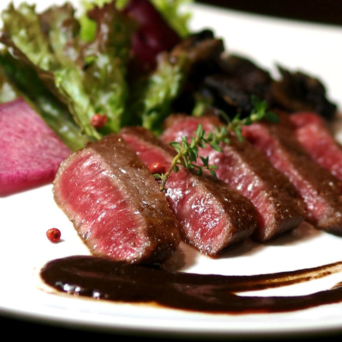 Beef steak with black garlic sauce