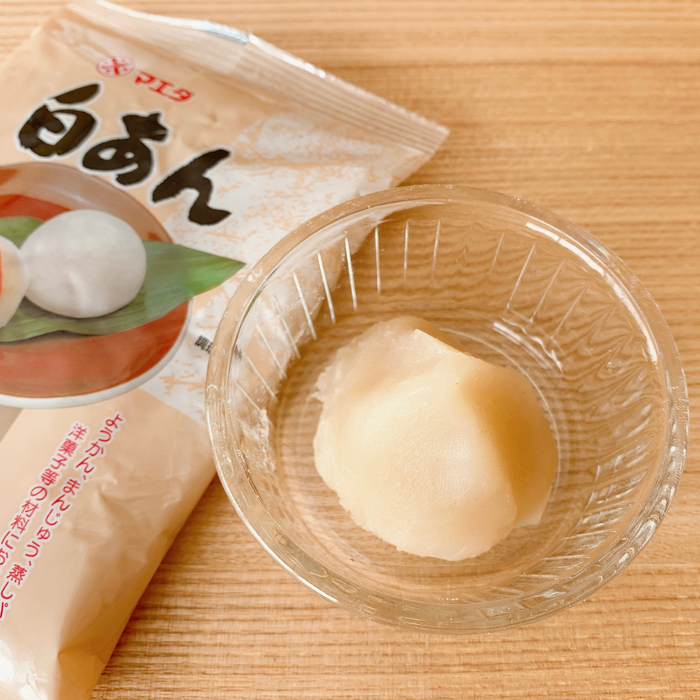 A bowl of shiroan next to package bag of the product