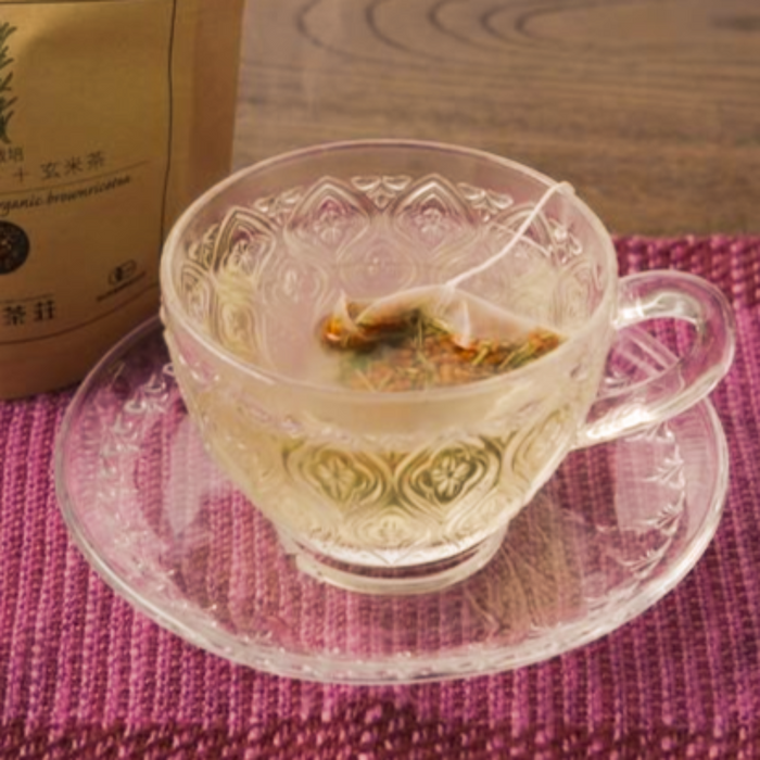 A cup of rosemary and brown rice genmai tea