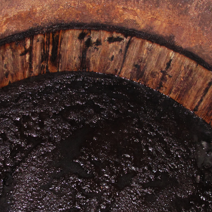 Soy sauce in wooden barrel