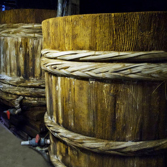 Wooden barrels of soy sauce