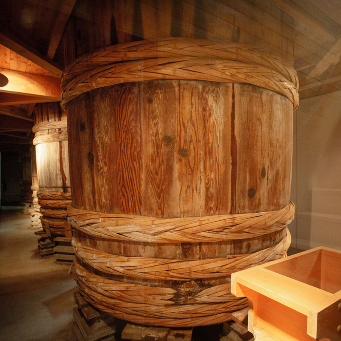 Wooden barrels of soy sauce