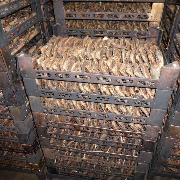 Thousands of dried bonito in shelves