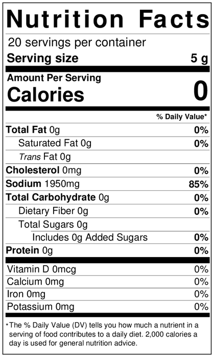 Nutrition facts label of the product