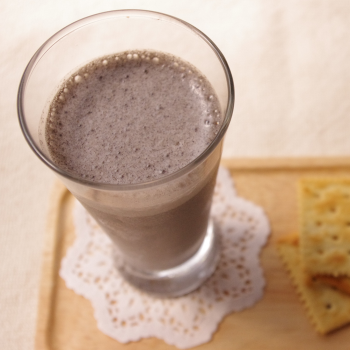 A glass of black sesame blended smoothie