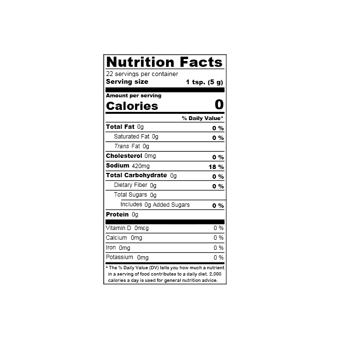Nutrition facts label of the product
