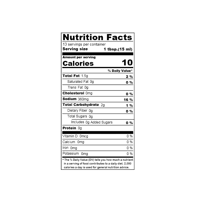 Nutrition facts label of the product