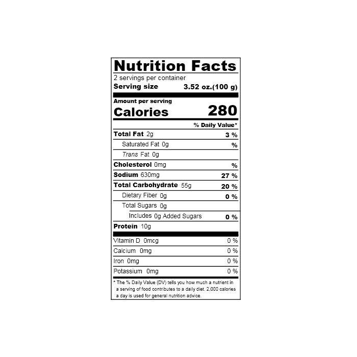Nutrition facts label of the product