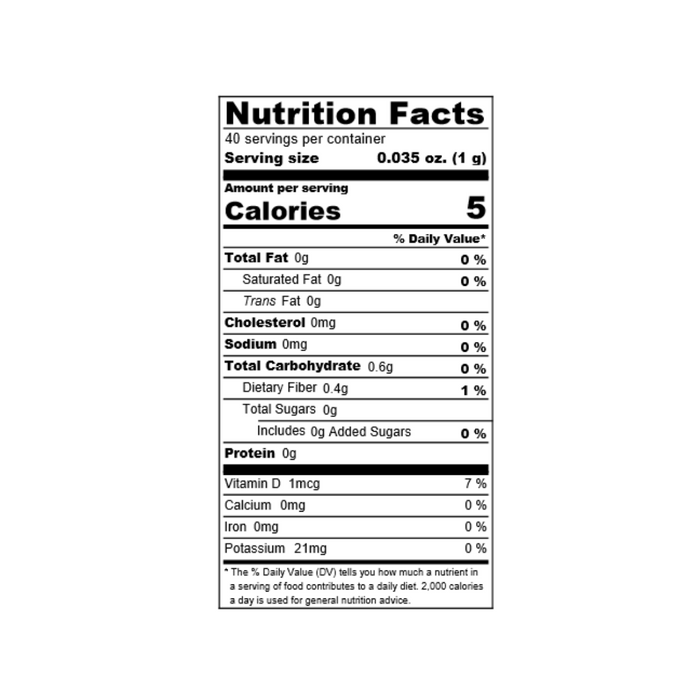 Nutrition facts label of the product