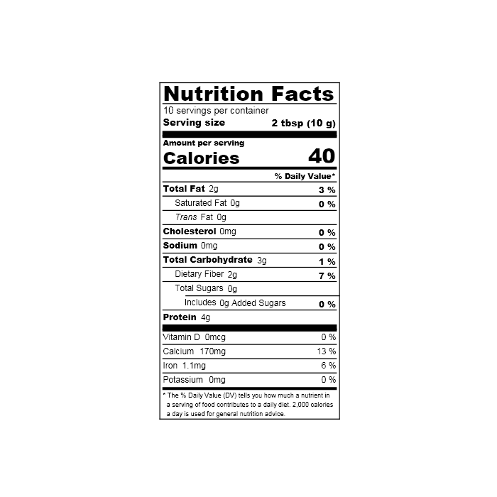 Nutrition facts label of the product
