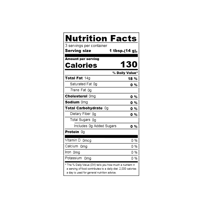 Nutrition facts label of the product