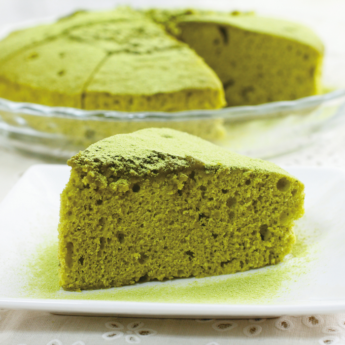 A slice of mulberry matcha pound cake