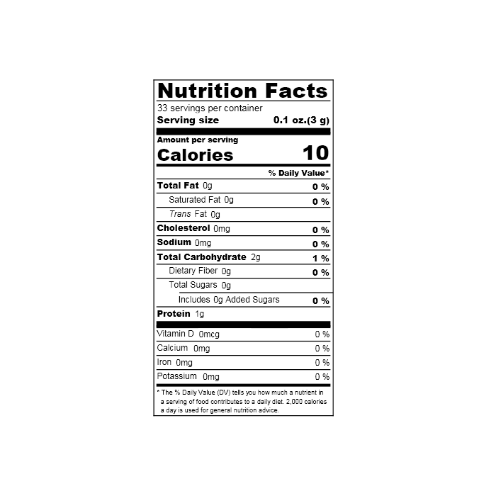 Nutrition facts label of the product