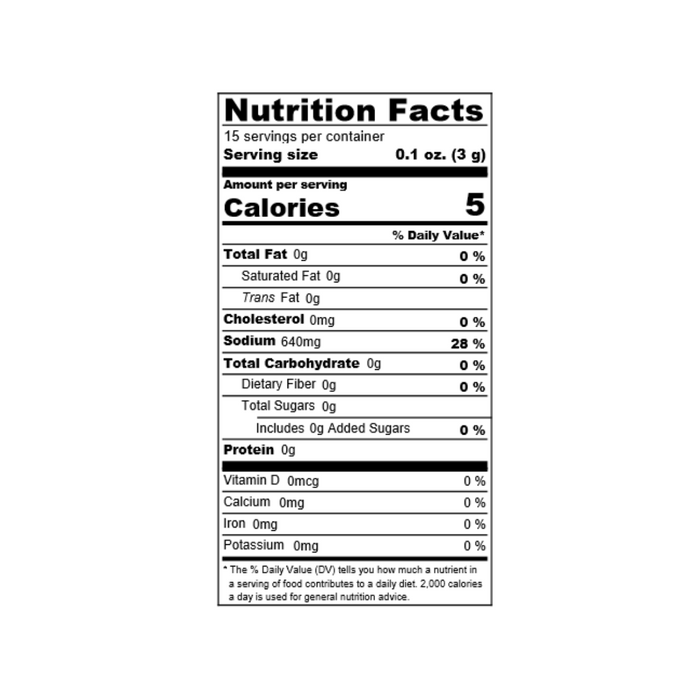 Nutrition facts label of the product