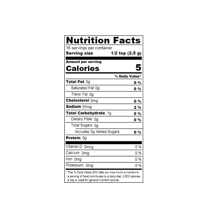 Nutrition facts label of the product