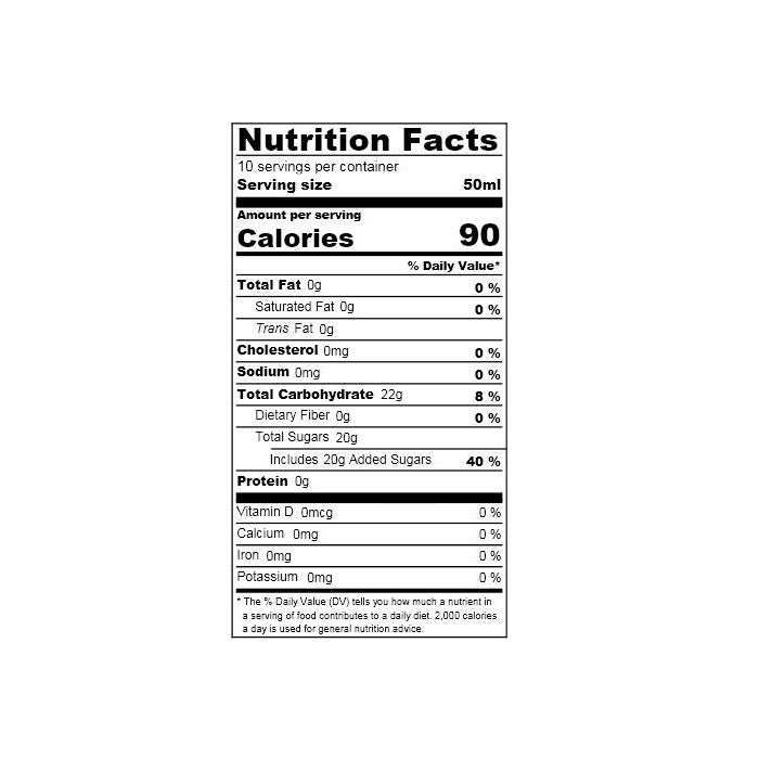 Nutrition facts label of the product
