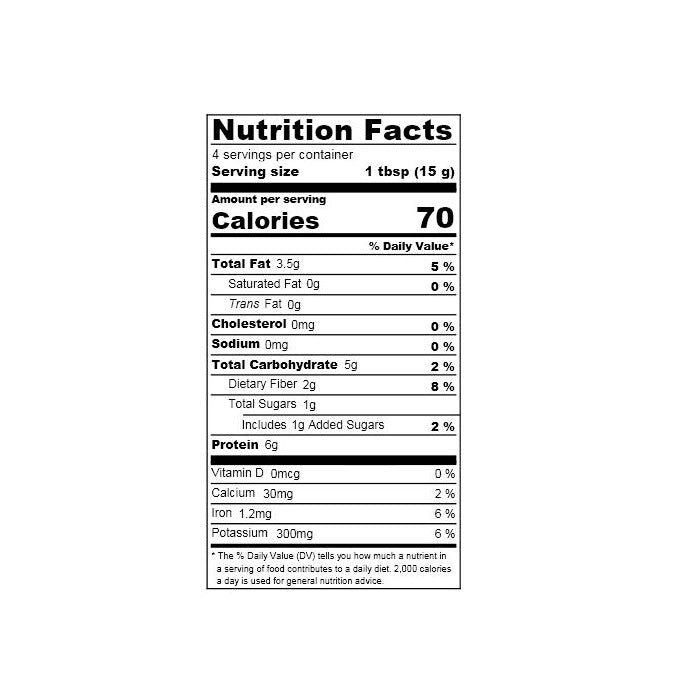 Nutrition facts label of the product