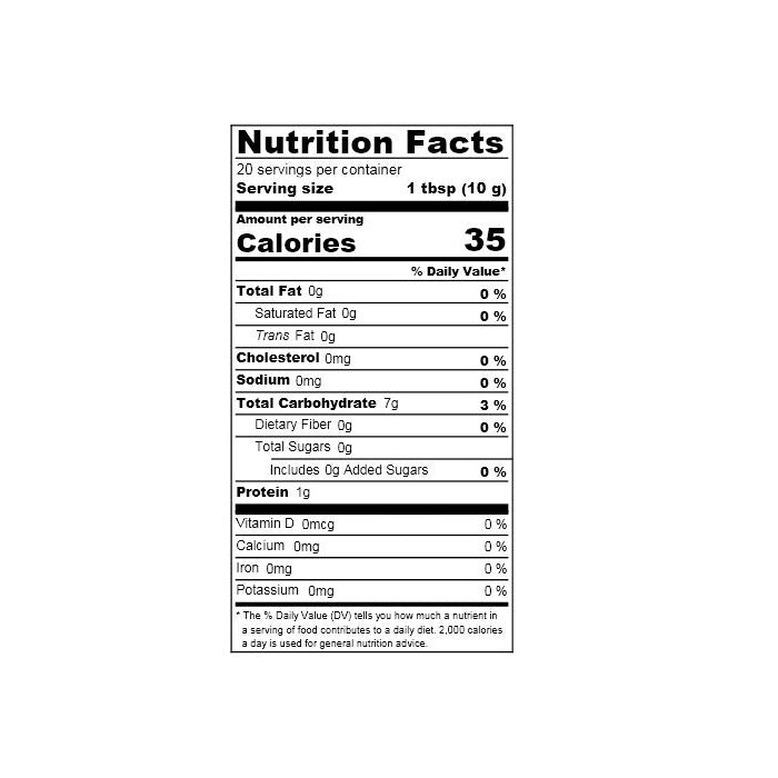 Nutrition facts label of the product