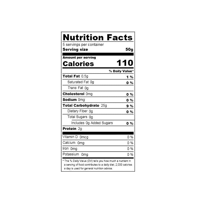 Nutrition facts label of the product