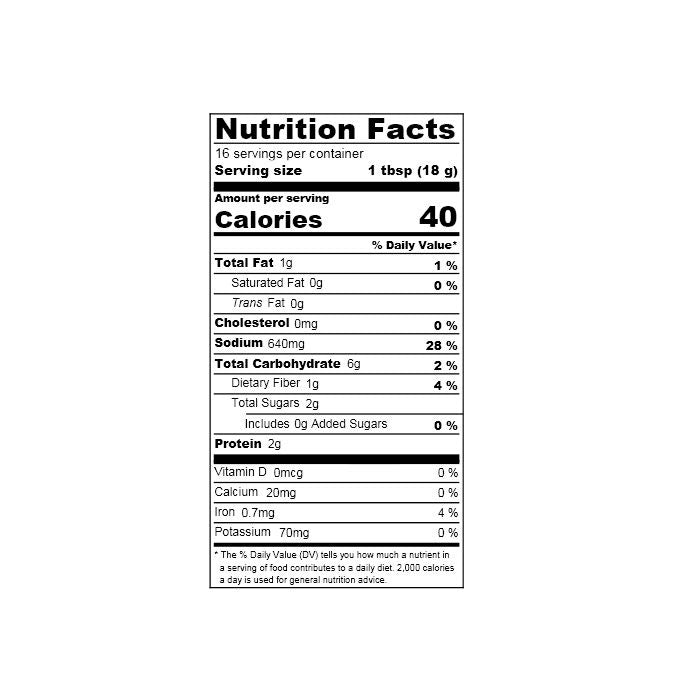 Nutrition facts label of the product