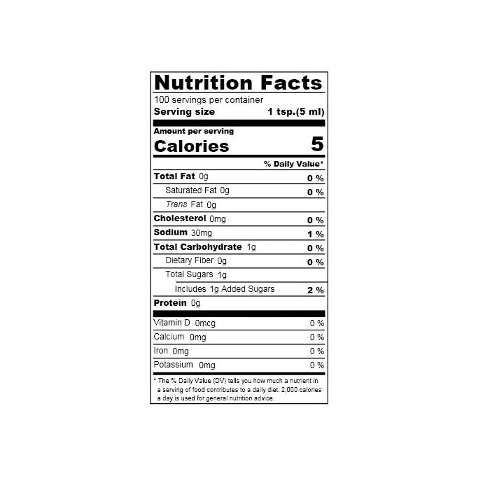 Nutrition facts label of the product