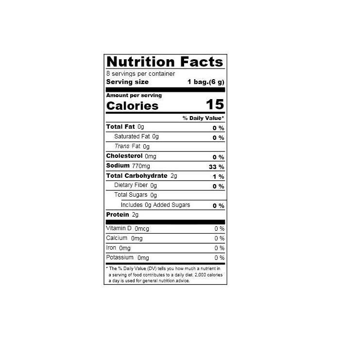 Nutrition facts label of the product