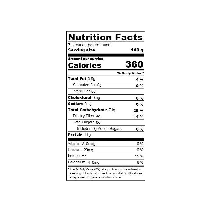Nutrition facts label of the product