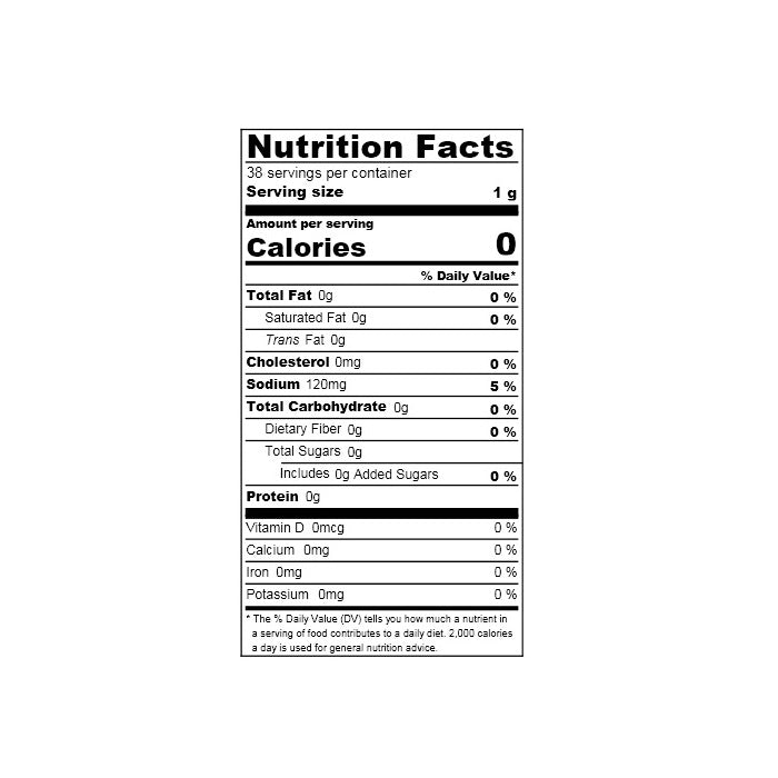 Nutrition facts label of the product