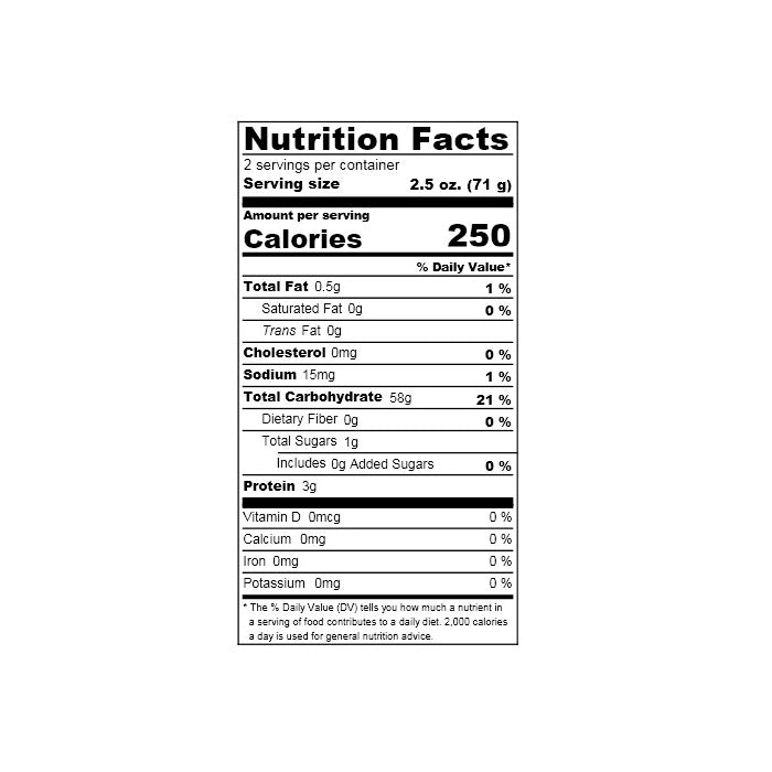 Nutrition facts label of the product