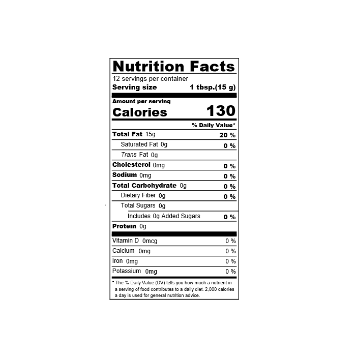 Nutrition facts label of the product