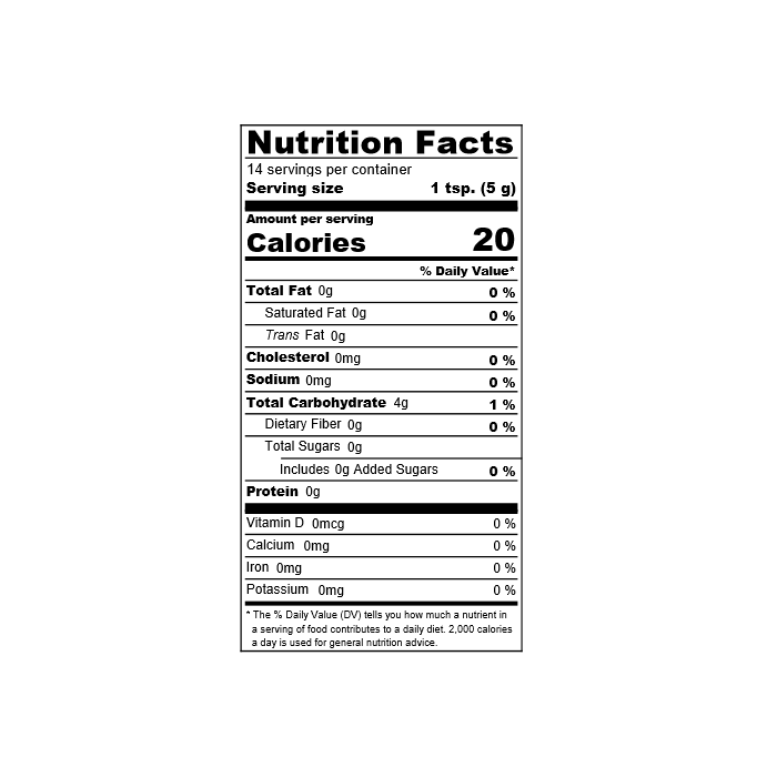 Nutrition facts label of the product