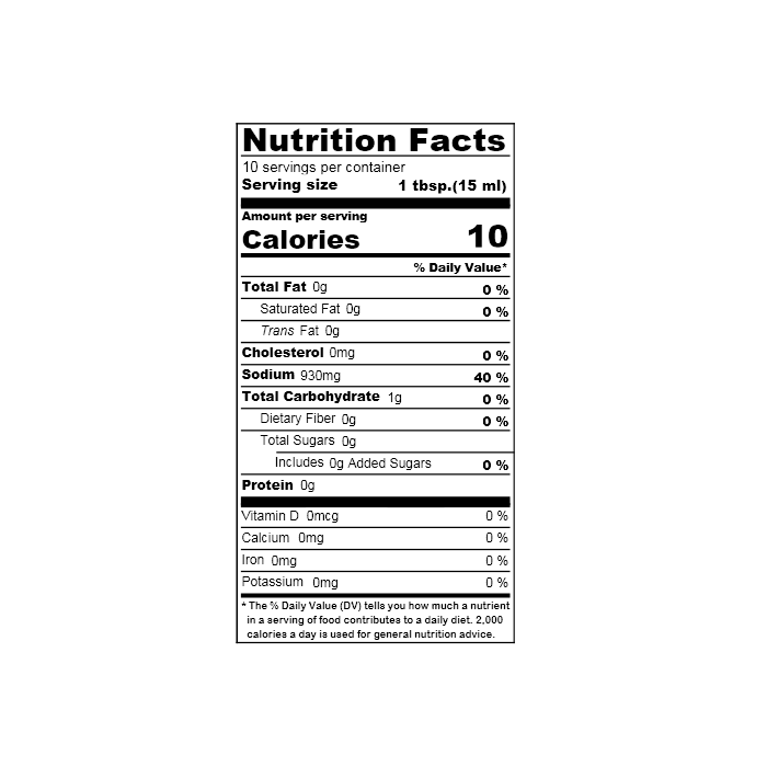 Nutrition facts label of the product