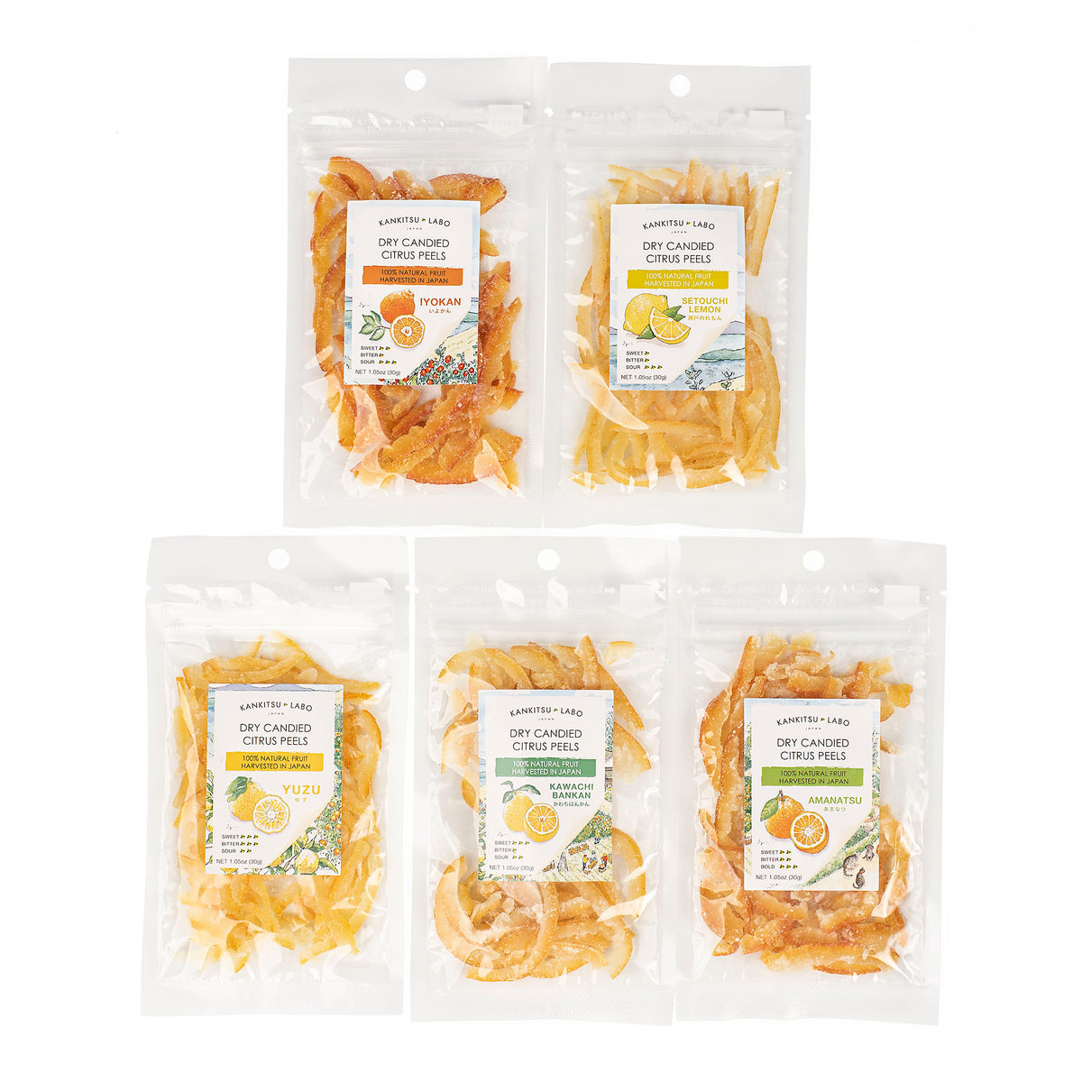 マンダリン 　iri 7枚JuiceSparkleShadeOnlyOne Dry Candied Japanese Citrus Peels - Variety Pack (Yuzu, Amanatsu