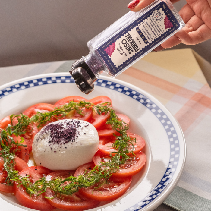 Shiso Furikake on buratta salad