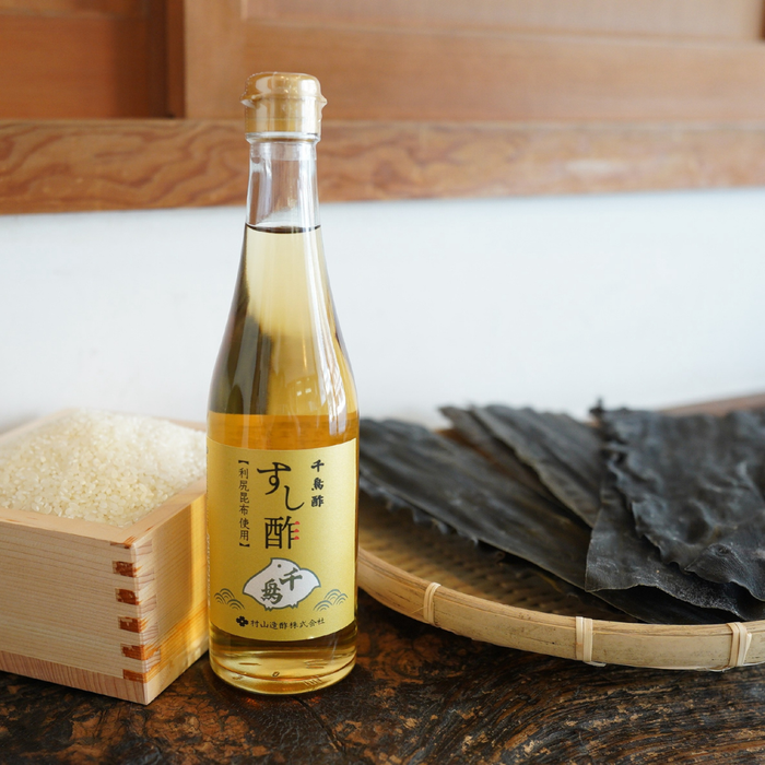A bottle of sushi rice and kombu kelp
