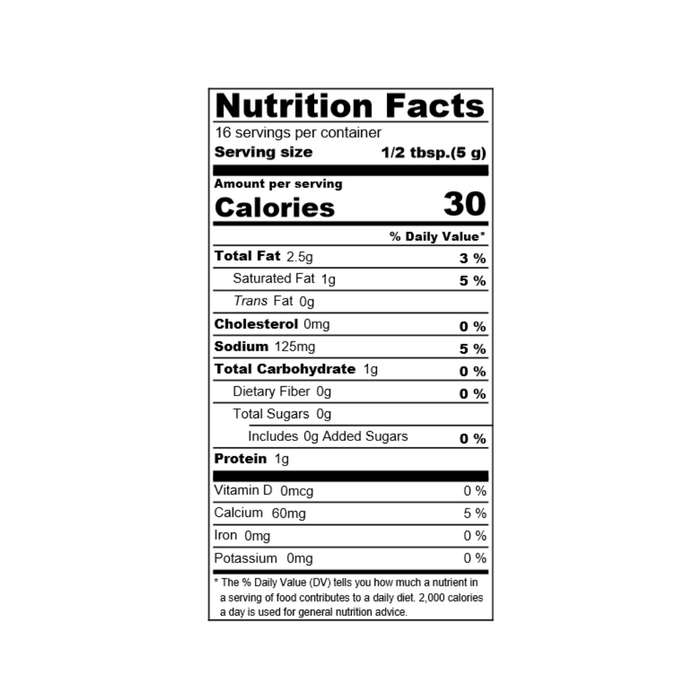 Nutrition facts label