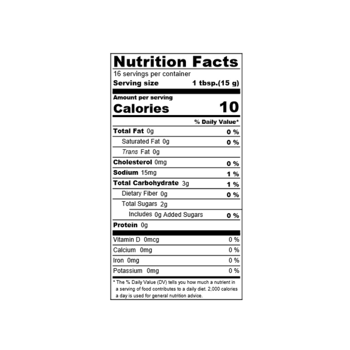 Nutrition facts label of the product