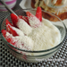 Strawberry yogurt topped with okara powder