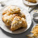 A plate of scones with dry candied yuzu peels