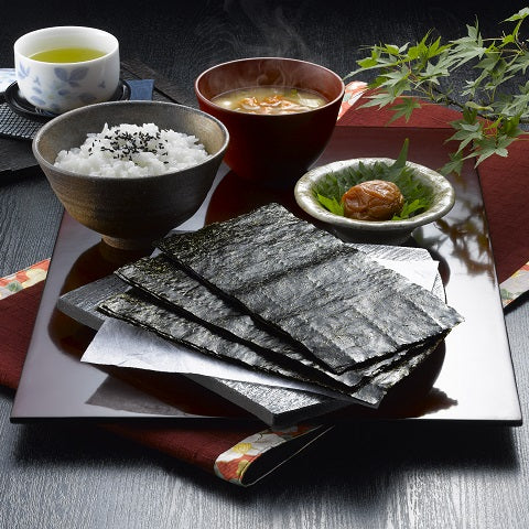 Japanese breakfast with nori sheets