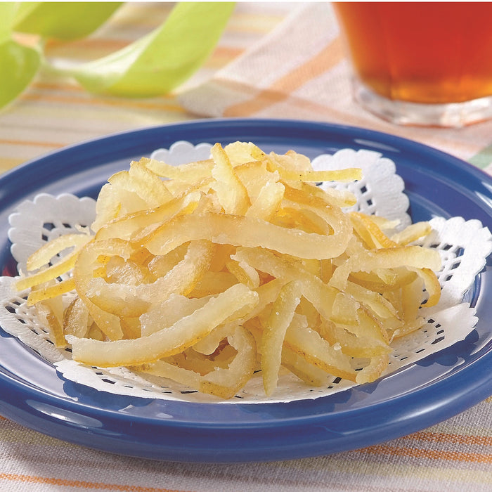 A plate of dry candied yuzu peels